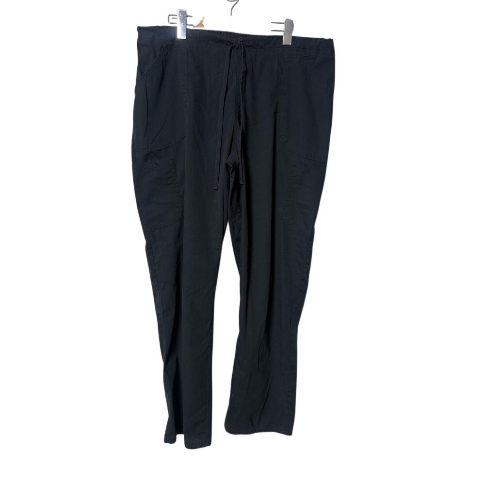 Scrubs Black Mid Rise Cargo Pants‎ Drawstring Waist Size Large Nurse Vet Doctor